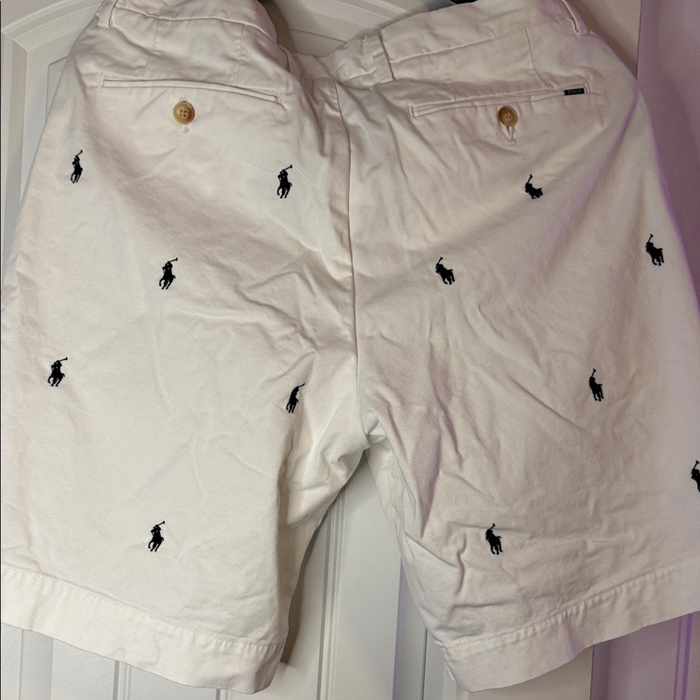 Polo by Ralph Lauren White Embroidered Polo Player Flat Front Shorts - Picture 7 of 14